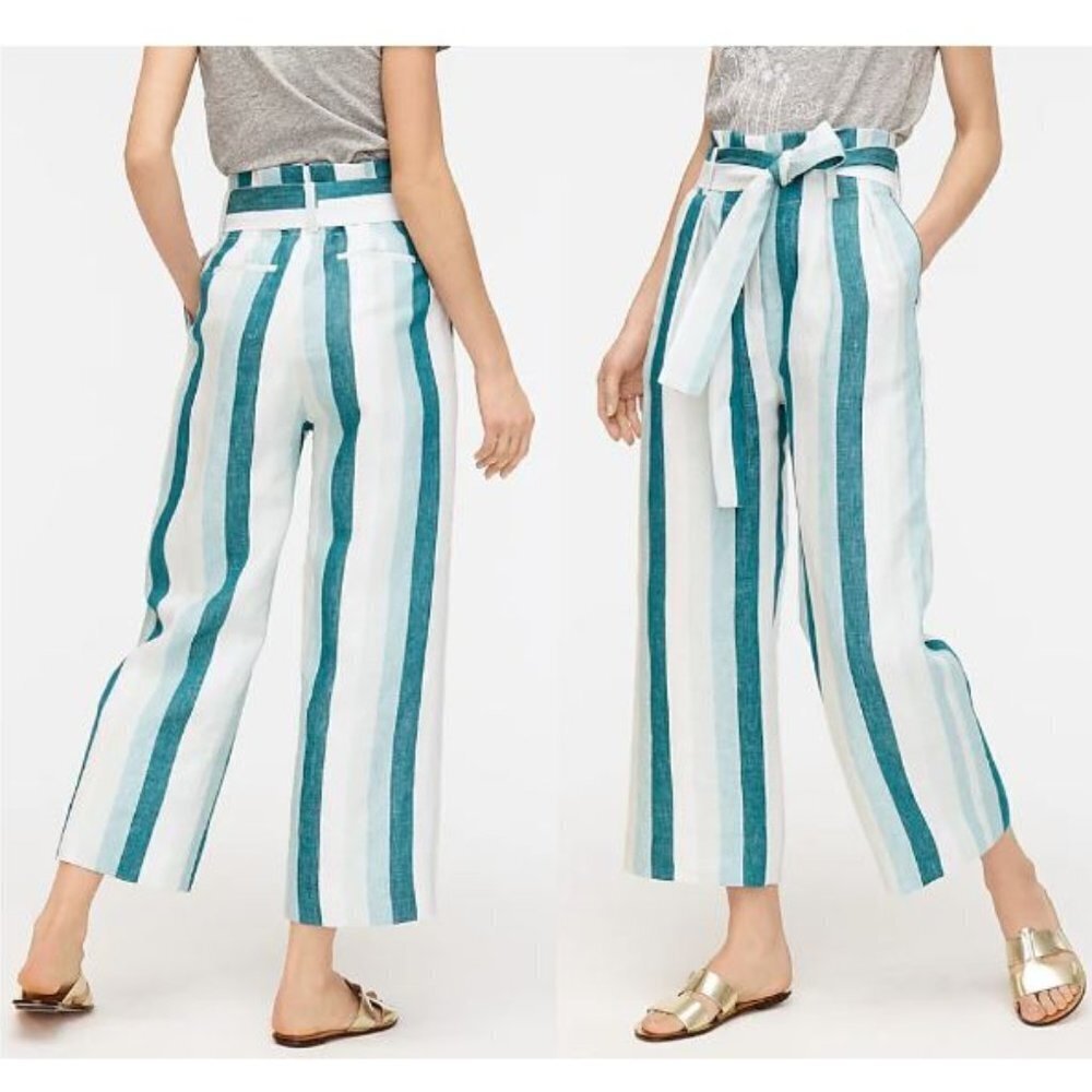J. Crew Teal and White Striped Wide Leg Pants